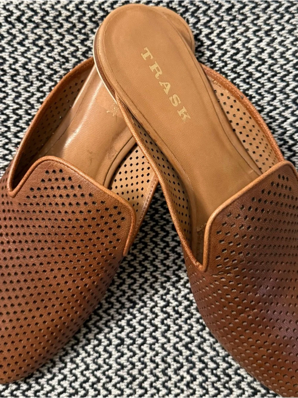 Trask Ashley Perforated Leather Slip-On Mules in Cognac/Brown - Picture 5 of 6